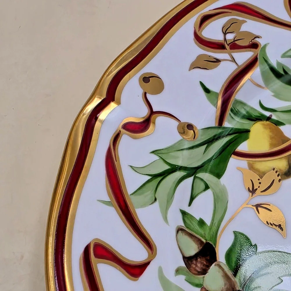Tiffany & Co. Holiday Porcelain Dinner Plate Multicolor 24k Gold Trim Japan